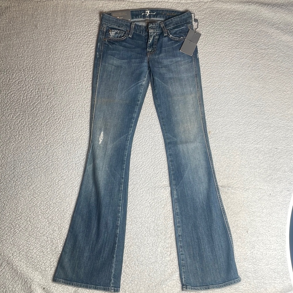 7 For All Mankind Women’s Medium Wash Cropped Flare Jeans - Blue